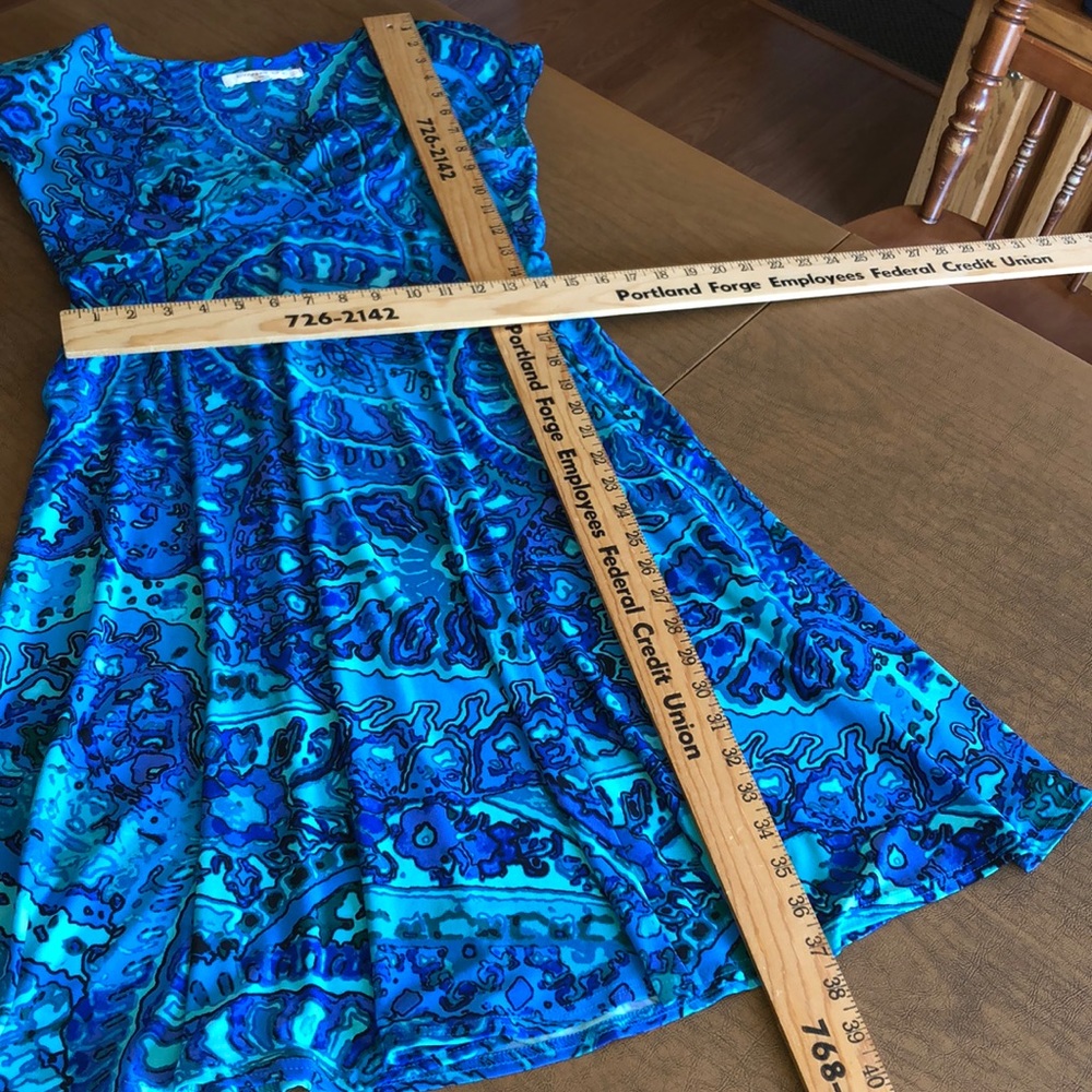 EVAN PICONE Blue Green V-Neck Dress Size 10 - Picture 8 of 8